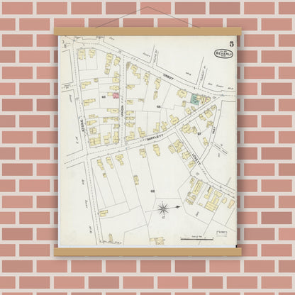 Old map wall art mockup — magnetic wood frame on brick wall — Sanborn Fire Insurance Map from Beverly, Essex County, Massachusetts (1891), Sheet #0005