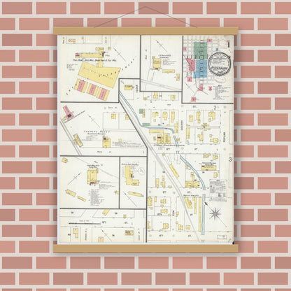 Old map wall art mockup — magnetic wood frame on brick wall — Sanborn Fire Insurance Map from Petersburg, Pike County, Indiana (1899) - Complete Map Set