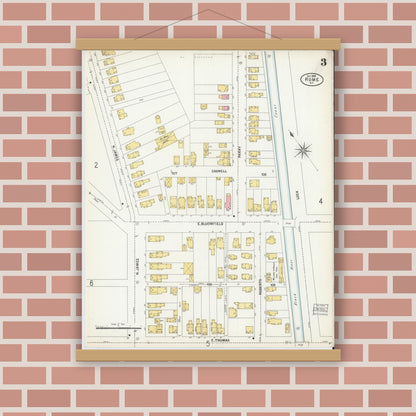 Old map wall art mockup — magnetic wood frame on brick wall — Sanborn Fire Insurance Map from Rome, Oneida County, New York (1899), Sheet #0003