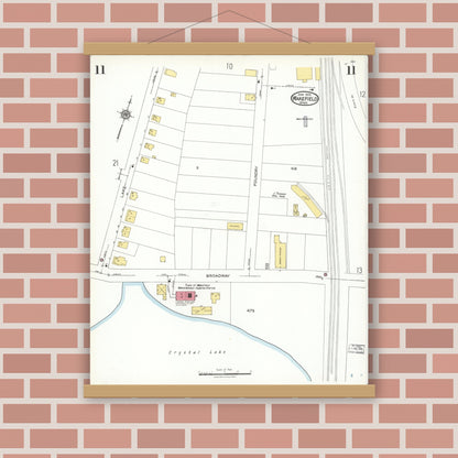 Old map wall art mockup — magnetic wood frame on brick wall — Sanborn Fire Insurance Map from Wakefield, Middlesex County, Massachusetts (1923), Sheet #0011