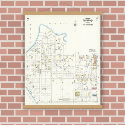 Old map wall art mockup — magnetic wood frame on brick wall — Sanborn Fire Insurance Map from Tarpon Springs, Pinellas County, Florida (1926), Sheet #0007