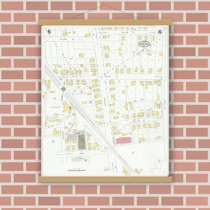 Old map wall art mockup — magnetic wood frame on brick wall — Sanborn Fire Insurance Map from Ashland, Ashland County, Ohio (1930), Sheet #0006