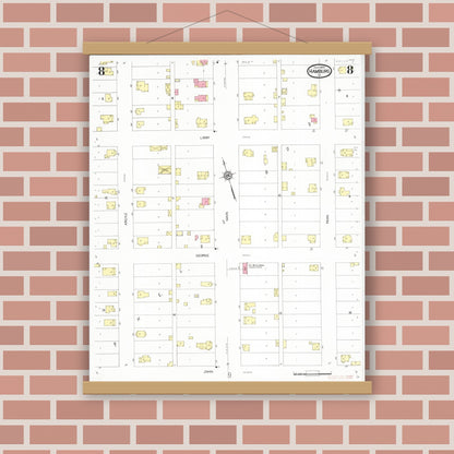 Old map wall art mockup — magnetic wood frame on brick wall — Sanborn Fire Insurance Map from Hamburg, Fremont County, Iowa (1930), Sheet #0008