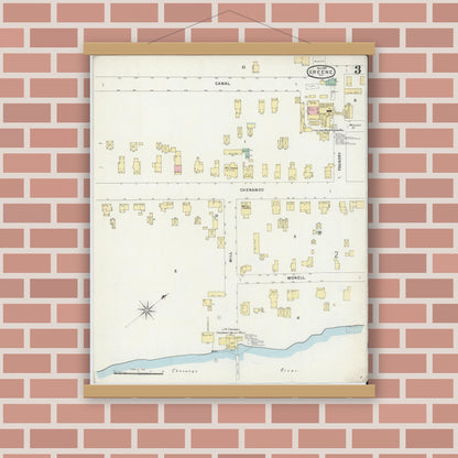 Old map wall art mockup — magnetic wood frame on brick wall — Sanborn Fire Insurance Map from Greene, Chenango County, New York (1897), Sheet #0003