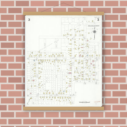 Old map wall art mockup — magnetic wood frame on brick wall — Sanborn Fire Insurance Map from Davison, Genesee County, Michigan (1939), Sheet #0003