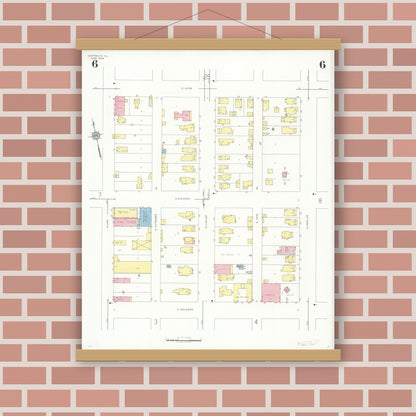 Old map wall art mockup — magnetic wood frame on brick wall — Sanborn Fire Insurance Map from Centralia, Marion, Clinton, Jefferson, and Washington Counties, Illinois (1938), Sheet #0006
