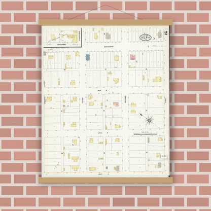 Old map wall art mockup — magnetic wood frame on brick wall — Sanborn Fire Insurance Map from Del Rio, Val Verde County, Texas (1909), Sheet #0002