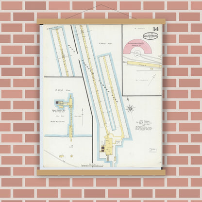 Old map wall art mockup — magnetic wood frame on brick wall — Sanborn Fire Insurance Map from Sault Sainte Marie, Chippewa County, Michigan (1895), Sheet #0014