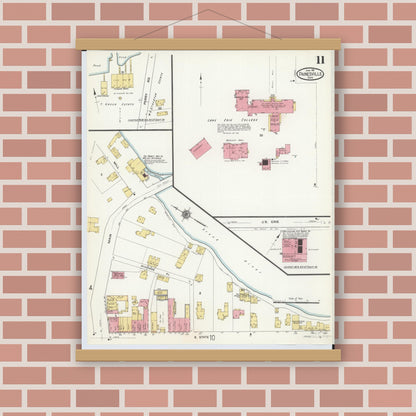 Old map wall art mockup — magnetic wood frame on brick wall — Sanborn Fire Insurance Map from Painesville, Lake County, Ohio (1911), Sheet #0011