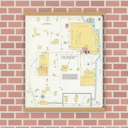 Old map wall art mockup — magnetic wood frame on brick wall — Sanborn Fire Insurance Map from Weymouth, Norfolk County, Massachusetts (1904), Sheet #0003