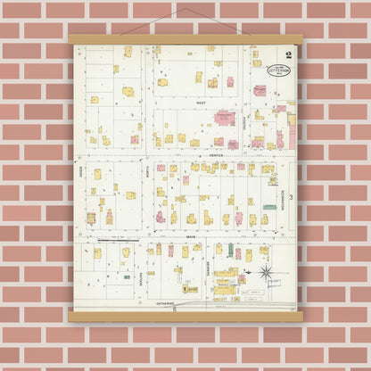 Old map wall art mockup — magnetic wood frame on brick wall — Sanborn Fire Insurance Map from Jefferson, Jefferson County, Wisconsin (1904), Sheet #0002