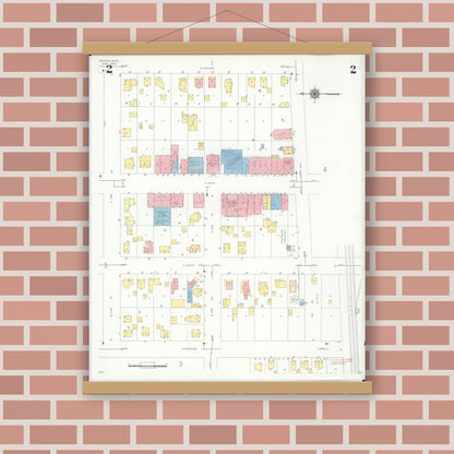 Old map wall art mockup — magnetic wood frame on brick wall — Sanborn Fire Insurance Map from Davison, Genesee County, Michigan (1939), Sheet #0002
