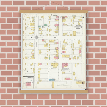 Old map wall art mockup — magnetic wood frame on brick wall — Sanborn Fire Insurance Map from Higginsport, Brown County, Ohio (1904), Sheet #0002