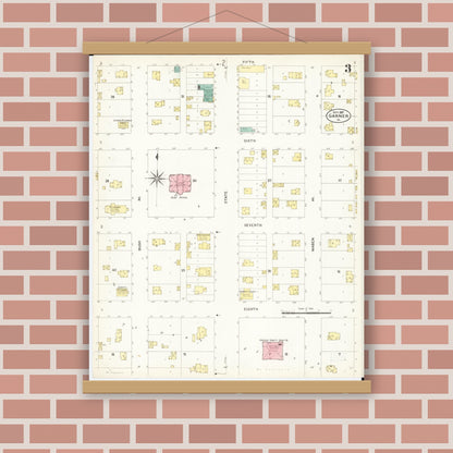 Old map wall art mockup — magnetic wood frame on brick wall — Sanborn Fire Insurance Map from Garner, Hancock County, Iowa (1907), Sheet #0003
