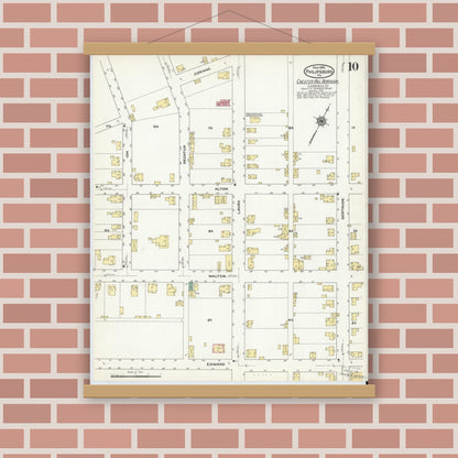 Old map wall art mockup — magnetic wood frame on brick wall — Sanborn Fire Insurance Map from Philipsburg, Centre County, Pennsylvania (1910), Sheet #0010
