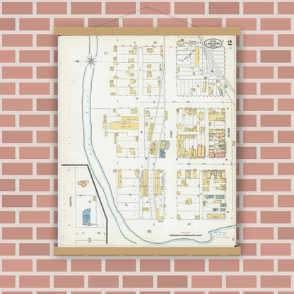 Old map wall art mockup — magnetic wood frame on brick wall — Sanborn Fire Insurance Map from Lanesboro, Fillmore County, Minnesota (1900), Sheet #0002
