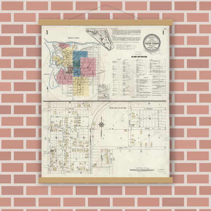 Old map wall art mockup — magnetic wood frame on brick wall — Sanborn Fire Insurance Map from Tarpon Springs, Pinellas County, Florida (1926) - Complete Map Set