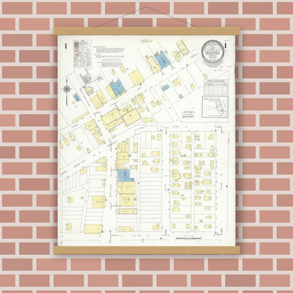 Old map wall art mockup — magnetic wood frame on brick wall — Sanborn Fire Insurance Map from Pahokee, Palm Beach County, Florida (1942), Sheet #0001