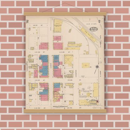 Old map wall art mockup — magnetic wood frame on brick wall — Sanborn Fire Insurance Map from McGregor, McLennan County, Texas (1922), Sheet #0002