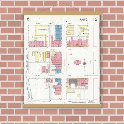 Old map wall art mockup — magnetic wood frame on brick wall — Sanborn Fire Insurance Map from Snyder, Scurry County, Texas (1927), Sheet #0002