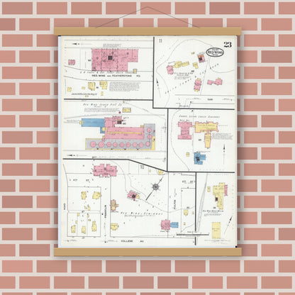 Old map wall art mockup — magnetic wood frame on brick wall — Sanborn Fire Insurance Map from Red Wing, Goodhue County, Minnesota (1917), Sheet #0023