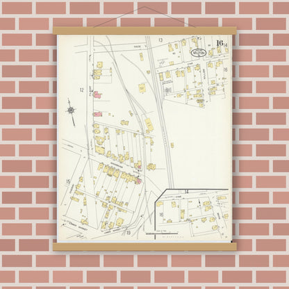 Old map wall art mockup — magnetic wood frame on brick wall — Sanborn Fire Insurance Map from Milton, Northumberland County, Pennsylvania (1913), Sheet #0016