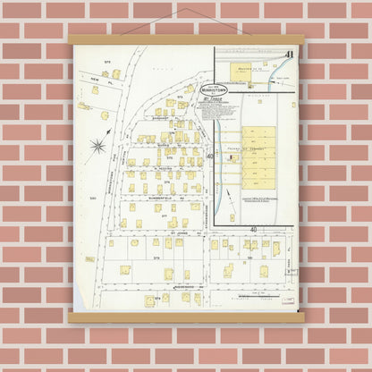 Old map wall art mockup — magnetic wood frame on brick wall — Sanborn Fire Insurance Map from Morristown, Morris County, New Jersey (1909), Sheet #0041