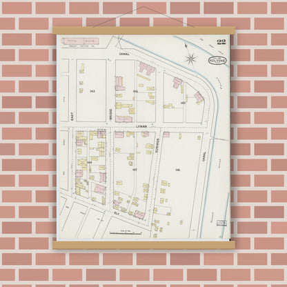 Old map wall art mockup — magnetic wood frame on brick wall — Sanborn Fire Insurance Map from Holyoke, Hampden County, Massachusetts (1889), Sheet #0022