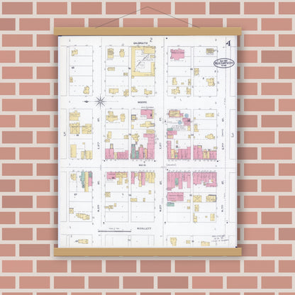 Old map wall art mockup — magnetic wood frame on brick wall — Sanborn Fire Insurance Map from Blue Earth, Faribault County, Minnesota (1905), Sheet #0004