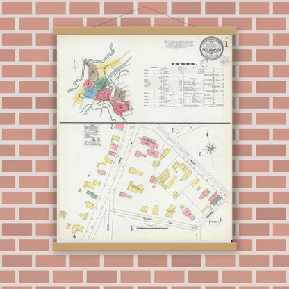 Old map wall art mockup — magnetic wood frame on brick wall — Sanborn Fire Insurance Map from East Hampton, Hampshire County, Massachusetts (1902) - Complete Map Set