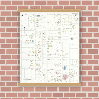 Old map wall art mockup — magnetic wood frame on brick wall — Sanborn Fire Insurance Map from Ozona, Crockett County, Texas (1941), Sheet #0003