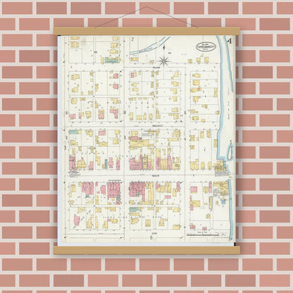 Old map wall art mockup — magnetic wood frame on brick wall — Sanborn Fire Insurance Map from Tipp City, Miami County, Ohio (1905), Sheet #0004
