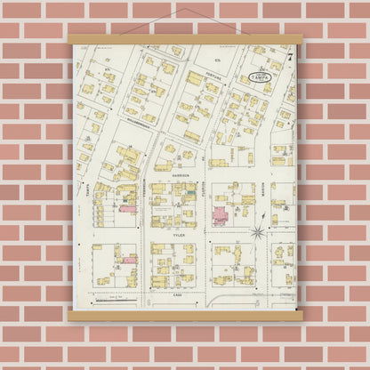 Old map wall art mockup — magnetic wood frame on brick wall — Sanborn Fire Insurance Map from Tampa, Hillsborough County, Florida (1895), Sheet #0011