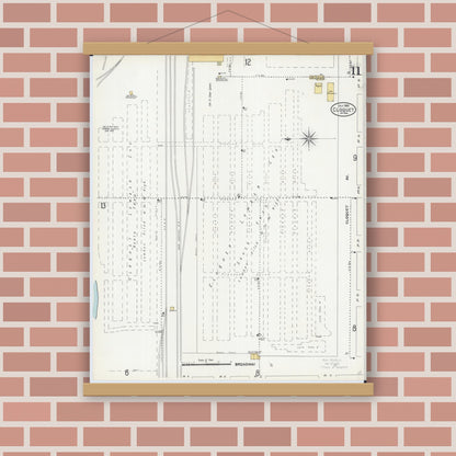 Old map wall art mockup — magnetic wood frame on brick wall — Sanborn Fire Insurance Map from Cloquet, Carlton County, Minnesota (1905), Sheet #0011