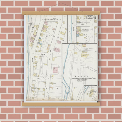 Old map wall art mockup — magnetic wood frame on brick wall — Sanborn Fire Insurance Map from Alma, Buffalo County, Wisconsin (1889), Sheet #0002