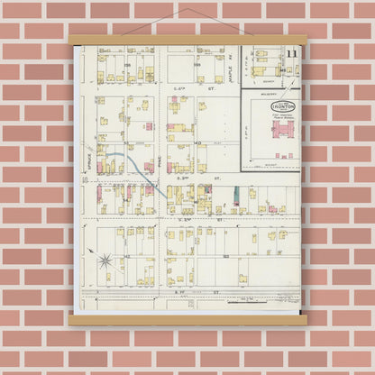 Old map wall art mockup — magnetic wood frame on brick wall — Sanborn Fire Insurance Map from Ironton, Lawrence County, Ohio (1893), Sheet #0011