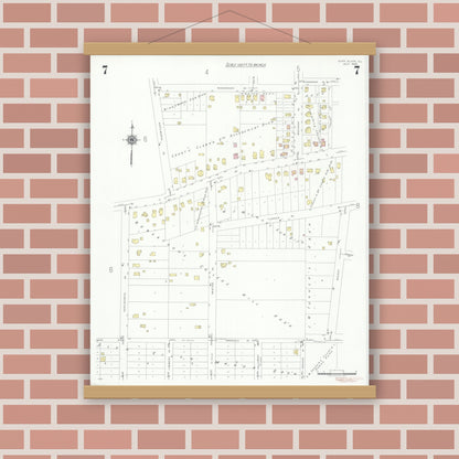 Old map wall art mockup — magnetic wood frame on brick wall — Sanborn Fire Insurance Map from Glen Ellyn, Du Page County, Illinois (1940), Sheet #0007