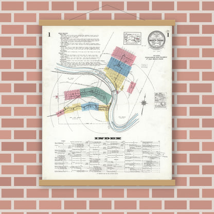 Old map wall art mockup — magnetic wood frame on brick wall — Sanborn Fire Insurance Map from Mauch Chunk, Carbon County, Pennsylvania (1923), Sheet #0001
