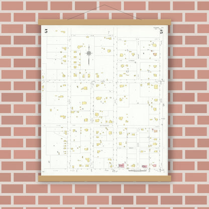 Old map wall art mockup — magnetic wood frame on brick wall — Sanborn Fire Insurance Map from Bastrop, Bastrop County, Texas (1934), Sheet #0005