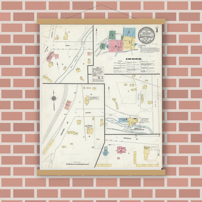 Old map wall art mockup — magnetic wood frame on brick wall — Sanborn Fire Insurance Map from Scottsville, Monroe County, New York (1912) - Complete Map Set