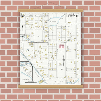 Old map wall art mockup — magnetic wood frame on brick wall — Sanborn Fire Insurance Map from Panama City, Bay County, Florida (1927), Sheet #0015