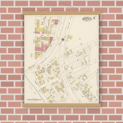 Old map wall art mockup — magnetic wood frame on brick wall — Sanborn Fire Insurance Map from Newport Beach, Orange County, California (1922), Sheet #0003