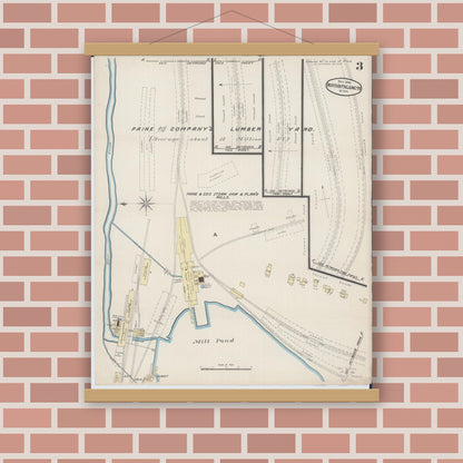 Old map wall art mockup — magnetic wood frame on brick wall — Sanborn Fire Insurance Map from Northern Pacific Junction, Carlton County, Minnesota (1885), Sheet #0003