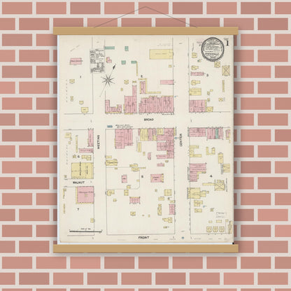 Old map wall art mockup — magnetic wood frame on brick wall — Sanborn Fire Insurance Map from Statesville, Iredell County, North Carolina (1890) - Complete Map Set