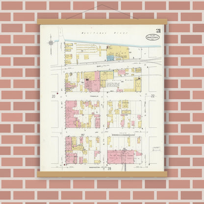 Old map wall art mockup — magnetic wood frame on brick wall — Sanborn Fire Insurance Map from Manitowoc, Manitowoc County, Wisconsin (1912), Sheet #0021