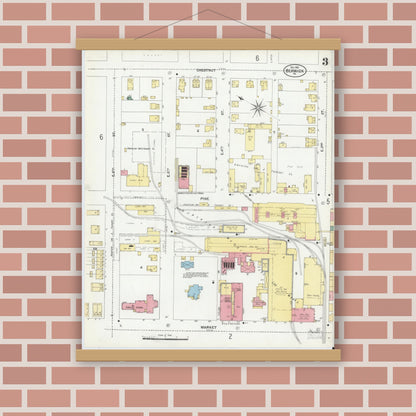 Old map wall art mockup — magnetic wood frame on brick wall — Sanborn Fire Insurance Map from Berwick, Columbia County, Pennsylvania (1901), Sheet #0003