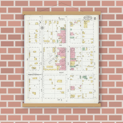 Old map wall art mockup — magnetic wood frame on brick wall — Sanborn Fire Insurance Map from Chillicothe, Peoria County, Illinois (1899), Sheet #0002