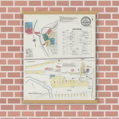Old map wall art mockup — magnetic wood frame on brick wall — Sanborn Fire Insurance Map from Johnsonburg, Elk County, Pennsylvania (1909) - Complete Map Set
