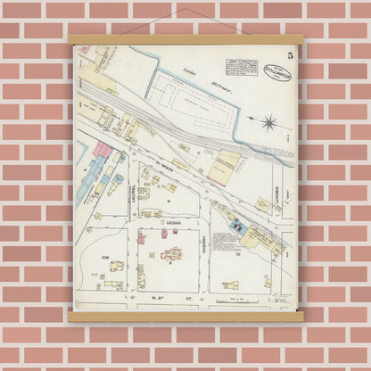 Old map wall art mockup — magnetic wood frame on brick wall — Sanborn Fire Insurance Map from Stillwater, Washington County, Minnesota (1884), Sheet #0005