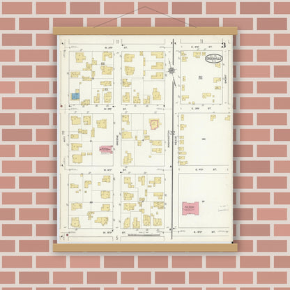 Old map wall art mockup — magnetic wood frame on brick wall — Sanborn Fire Insurance Map from Greenville, Pitt County, North Carolina (1916), Sheet #0003